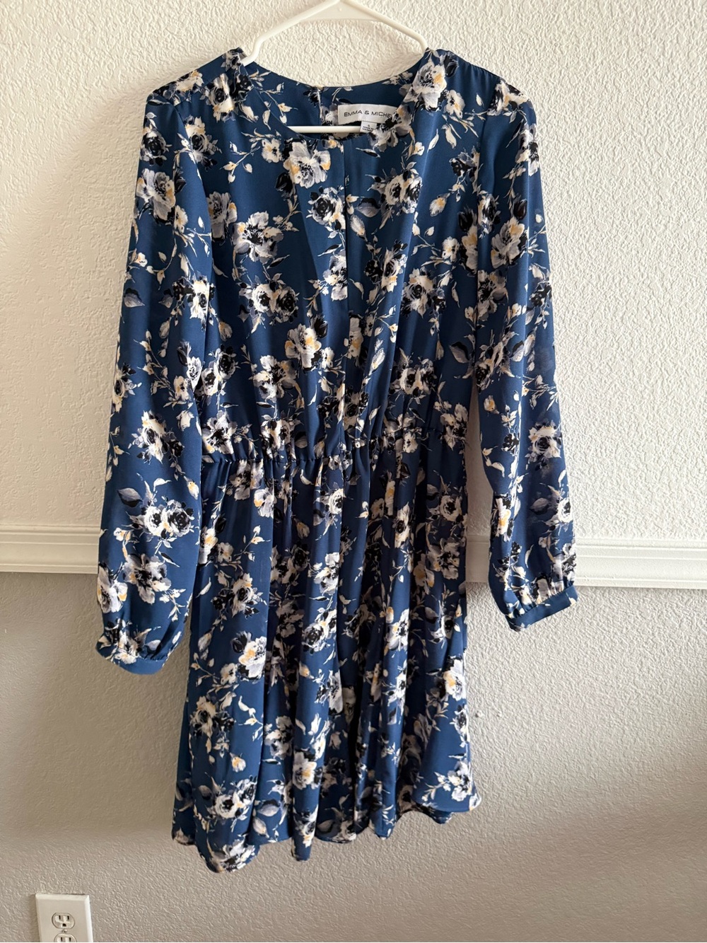 Emma & Michele Navy Blue Floral Long-Sleeve Girls' Dress